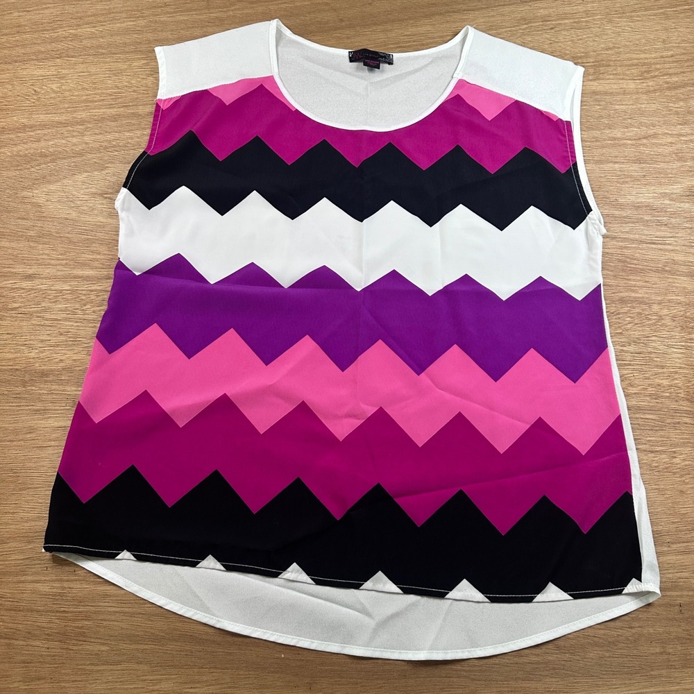 JW‎ Style Medium Sleeveless Chevron Geometric Blouse Pink Purple Sheer Back Top